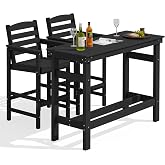 SERWALL Outdoor Bar Set, 2 Adirondack Bar Chairs &amp; Bar Height Table, Black | with 1.6" Umbrella Hole, All-Weather HDPE Patio Furniture for Poolside, Backyard, Garden