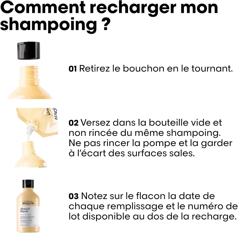 L'OREAL PROFESSIONNEL - Shampoing Restructurant Instantané Absolut Repair - Homme & Femme - 77% de Dommage en Moins - 7x Plus de Brillance - Cheveux Secs & Abîmés - Recharge 500 ml