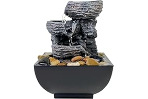 JOYENERGY Tabletop Fountain Rock Waterfall Function with LED Light, Indoor Zen Meditation Desktop Fountain Includes Natural River for Home and Office Decoration