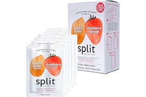 Split Nutrition Peanut Butter and Strawberry Jelly Squeeze Packs - Non-GMO, Gluten Free Snack Pouch - On The Go Snack Made with Real Food - Zero Artificial Preservatives or Sweeteners (5 Pack)