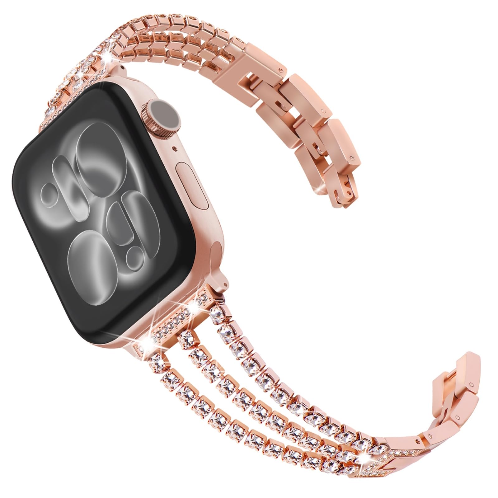 WINGLE 42mm(Series 10 11) 41mm 40mm 38mm Compatible with Apple Watch Straps,Women Bling Bracelet Stainless steel Replacement wristband for iWatch Strap Series 11 10 9 8 7 SE 6 5 4 3 2 1, Rose Gold