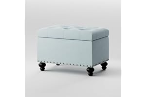 Zihanhome Small Ottoman with Storage, Upholstered Button Tufted Ottoman Foot Rest, Foot Stools Ottoman, 24" Rectangle Ottoman