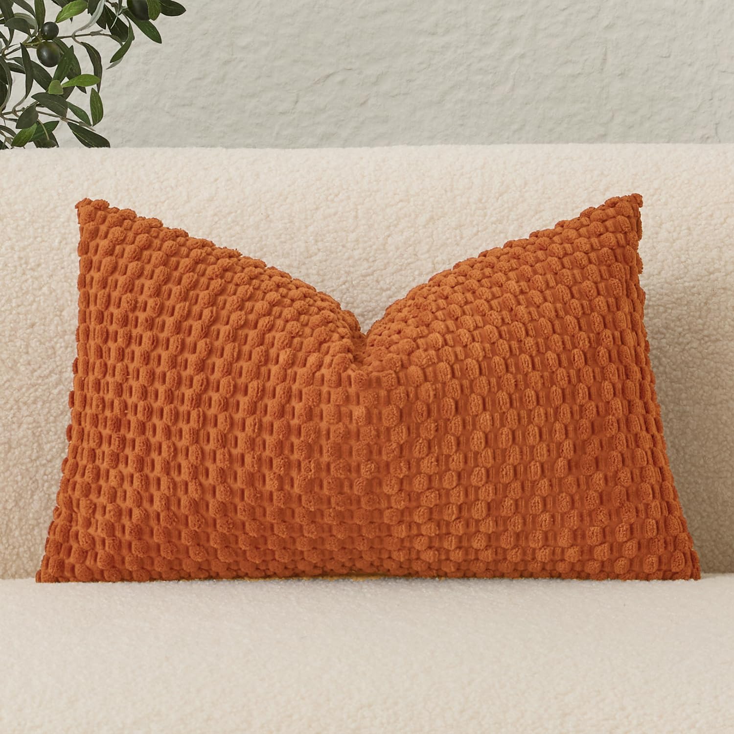 Photo 1 of UGASA Fall Velvet 12x20 Inch Lumbar Throw Pillow Cover, Both Sides Corduroy Striped, Soft Solid Decorative Rectangular Cushion Case for Couch/Bedroom/Car, 1 Piece, Orange