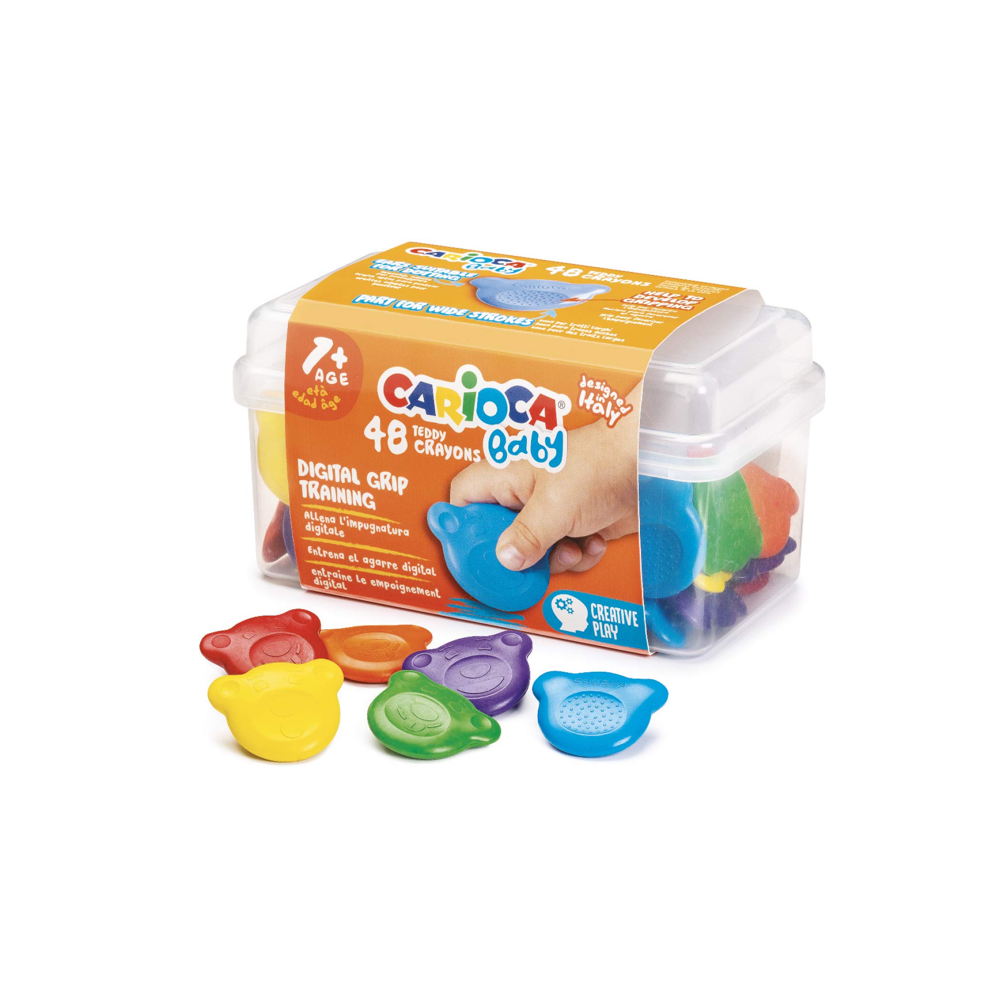 CARIOCA Baby Teddy Crayons | Box of Coloured Crayons for Kids 1 + Year, Bear shaped, 48 Pieces