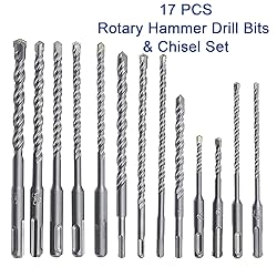 BHTOP 17 Pcs SDS Plus Rotary Hammer Drill Bits and