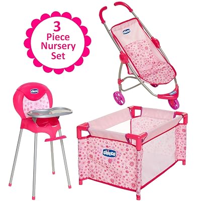 Baby Doll Furniture Gift Set, For Up To 18-Inch Baby Dolls, 3 Piece Mega Baby Doll Play Set, Baby Doll Stroller, Baby Doll High Chair and Baby Doll