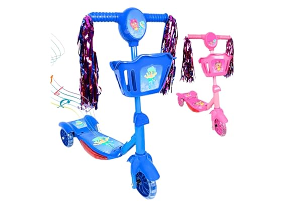 Patinete Infantil 3 Rodas com Luzes Led e Cesta Emite Som Musical Altura Regulável e Freio Traseiro (AZUL)
