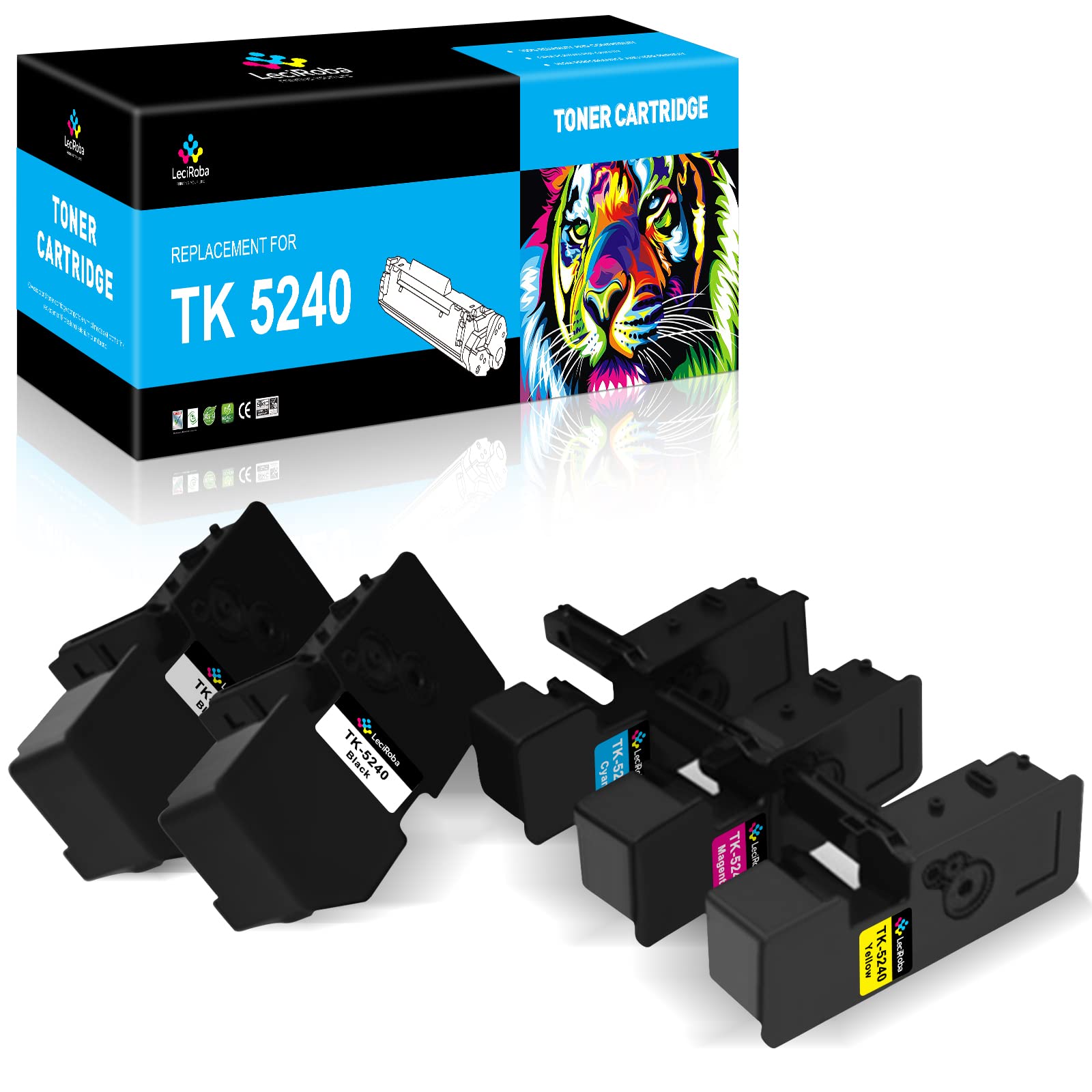 LeciRoba TK-5240 Replacement for Kyocera TK5240 TK-5240 Toner Cartridges,Use with Kyocera Ecosys P5026cdn P5026cdw,Kyocera Ecosys M5526cdn M5526cdw printer (2-Black,1-Cyan,1-Magenta,1-Yellow,5-Pack)