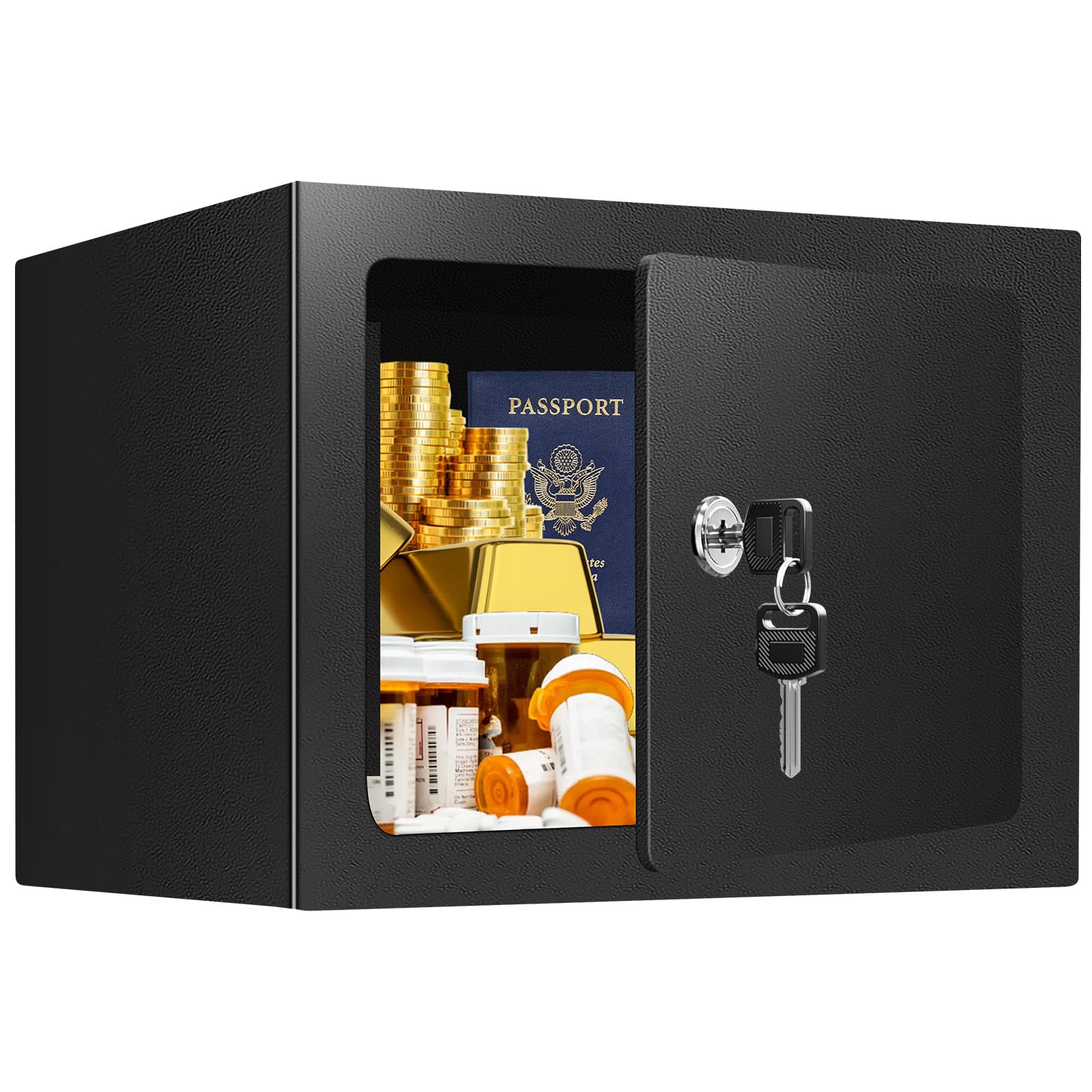 Photo 1 of 0.25 Cuft Small Fireproof Safe Box with Key Lock, Hidden Steel Security Box, Safe Lock Box for Cash, Jewelry, Passports and Medications, Fire proof Safes for Home Use, 9.06" W x 6.69" D x 6.69" H