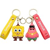 ZyNolimt Ctue SpongeBob Keychain, 2-Piece Key Chain Wristlet Car Charms,Kawaii Cartoon Backpack Keychain