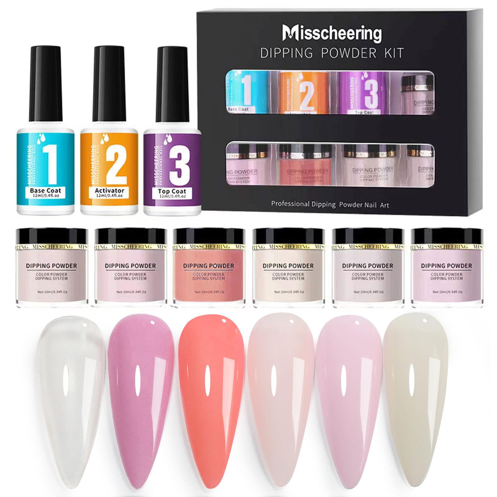 Layhou 6 Colors Dipping Powder Set Dip Powder Nail Art Starter Kit for DIY Salon No LED Nail Lamp Needed Nail Art Manicure with Base Top Coat Activator