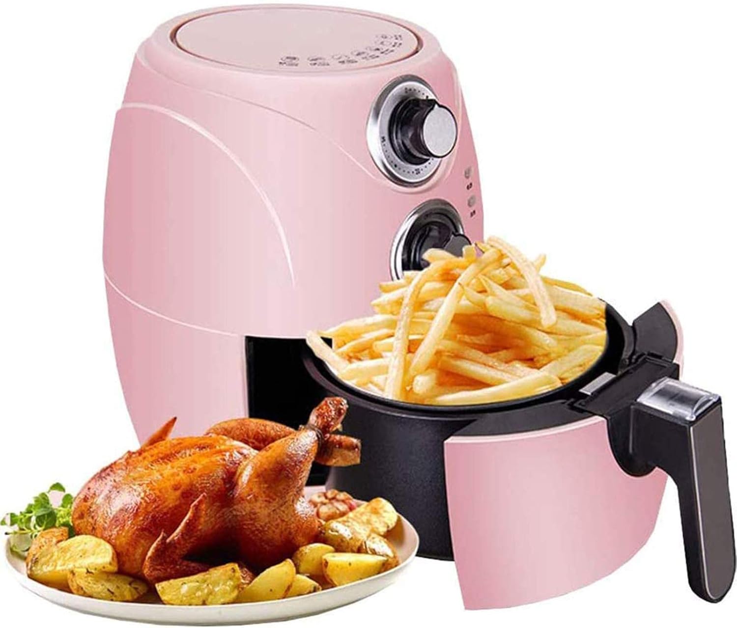 WWYM 2.5L Non Stick Air Fryer, 1200W Compact Intelligent Healthy Oil Free Electric Air Fryer, with LCD Digital Touch Screen, Easy-to-Clean,Pink