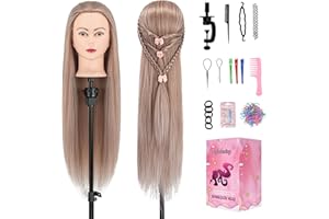 AOFADANING 28" Mannequin Head With Hair Cosmetology Manikin Practice Braiding Doll Head For Hair Styling Training Head For Braiding Hairdressing With Free Wig Head Stand Hair Styling Tools Set (light brown)
