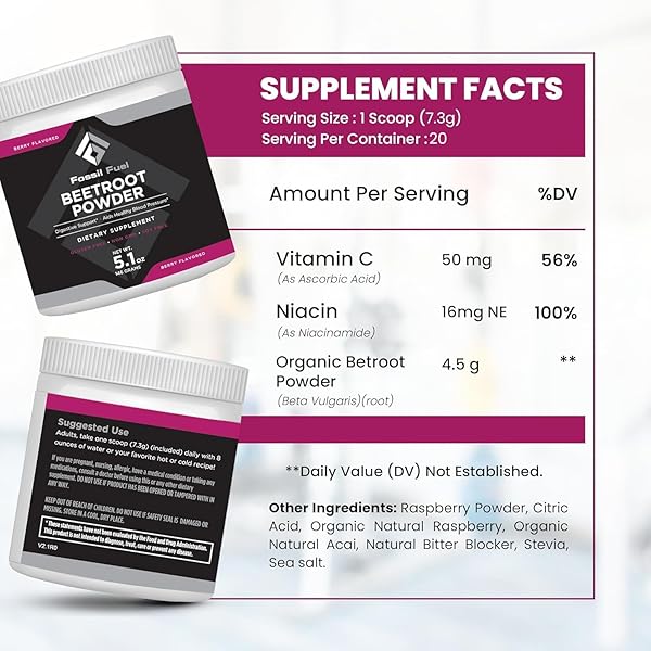 FOSSIL FUEL ORGANIC BEET ROOT POWDER, SUPPORTS NITRIC OXIDE, CIRCULATION, ENERGY, HEART HEALTH – BEETROOT PREMIUM SUPERFOOD BEETS POWDER DIETARY NITRATES, NON-GMO, VEGAN-FRIENDLY, BERRY (20 SERVINGS)