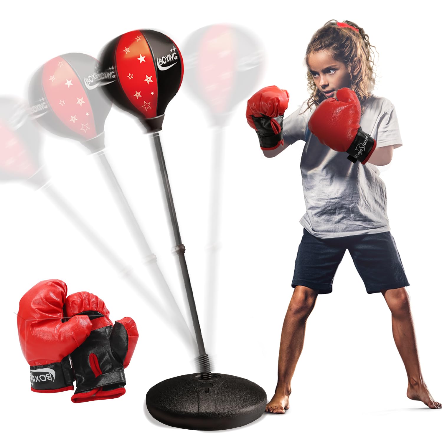 Photo 1 of Punching Bag for Kids, Adjustable Boxing Bag Set with Gloves and Stand, Sports Toy for Boys and Girls Ages 3–8, Indoor and Outdoor Play