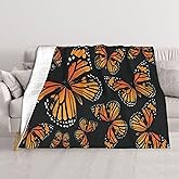 Vintage Monarch Butterflies Throw Blankets 50"x40" Lightweight Flannel Fleece Cozy Soft Blanket Home Decor for Couch Bed Sofa Bedroom Living Room Travel Birthday Christmas All Season