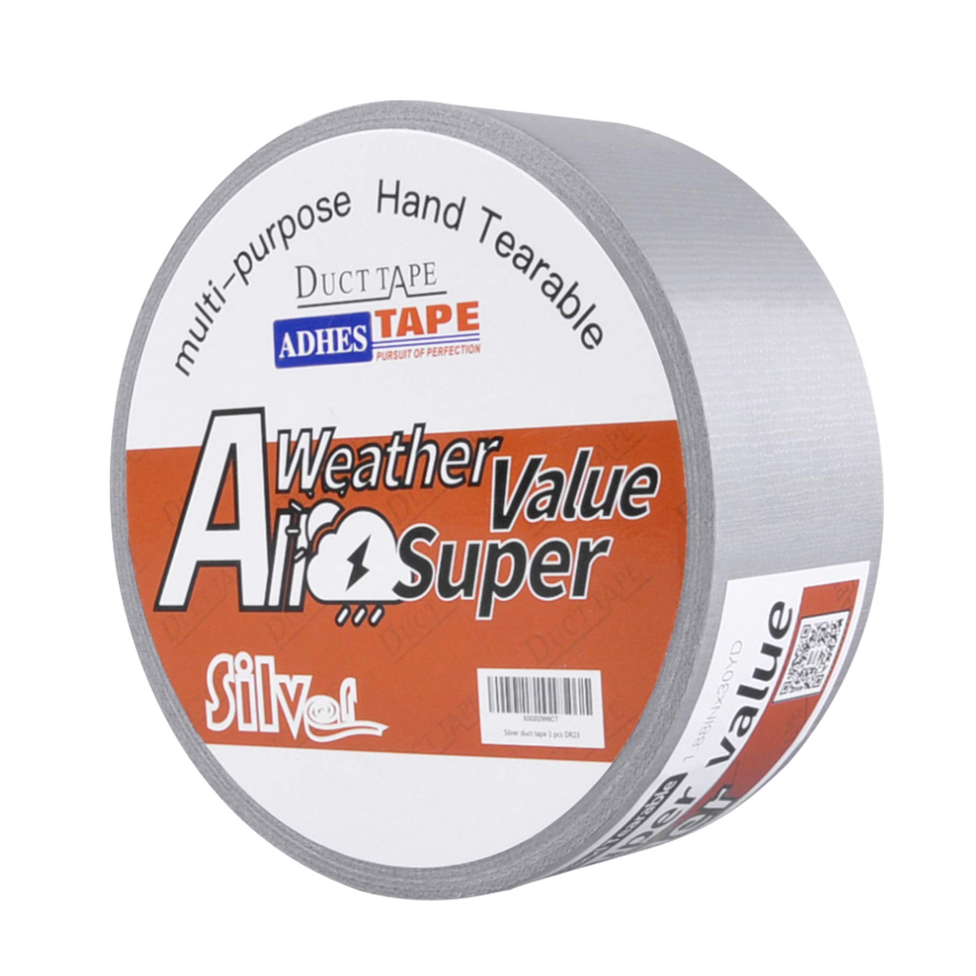 ADHES Duct Tape Sliver Waterproof Tape ducktape for Home Office Use, 1.88inch，30yard,pack of 1 rolls