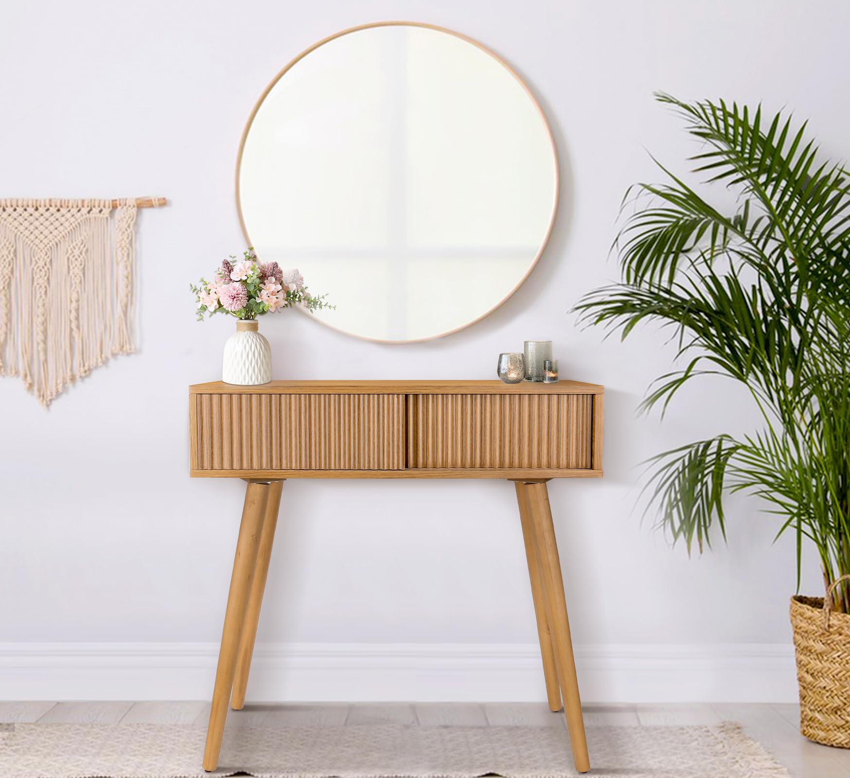 Photo 1 of Console Table, Small Console Tables for Entryway?31" Vanity Desk Fluted Dresser Side Table, Brown Entry Table Narrow Console Table Modern Hallway Table Modern Sofa Table for Living Room(Brown)