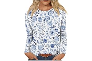 BARNRAE Vintage Tees for Women Women's Fashion Casual Round Neck Long Sleeve Printed T-Shirt Top