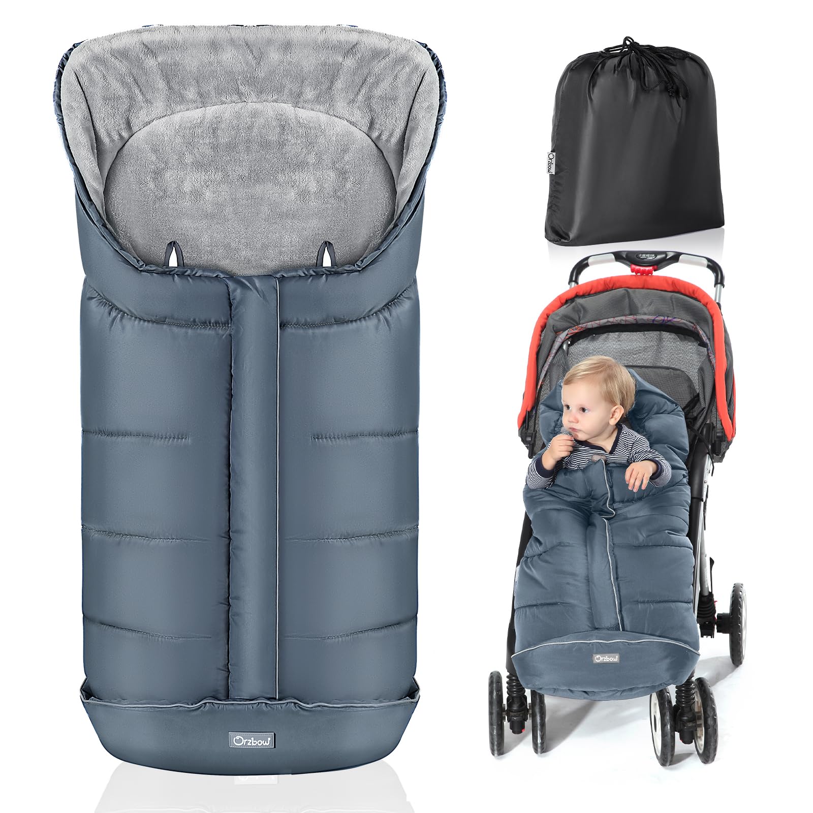 Photo 1 of Orzbow Warm Bunting Bag Universal, Stroller Sleeping Bag Cold Weather, Waterproof Toddler Footmuff (Grey, Large)