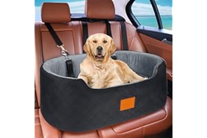 Feporen Dog Car Seat for Medium Dogs Up to 50 lbs, Pet Booster Seat for Cars SUVs and Trucks, Travel Dog Bed with Safety Strap, Thick Cushion, Non-Slip Base, Washable and Portable(Black/Gray