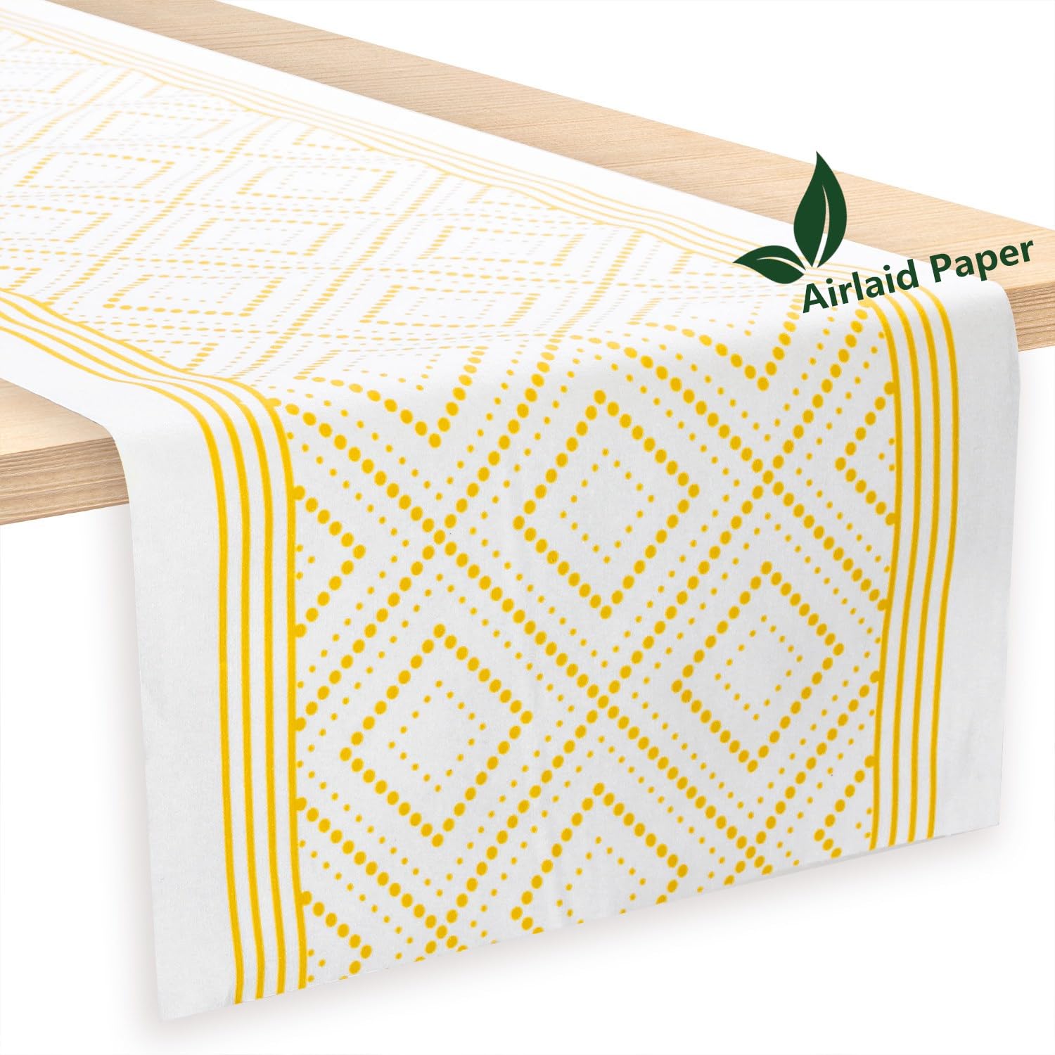 LEKOCH Disposable Yellow Airlaid Paper Table Runners Roll Table Placemats Line Feel for Dining Table Mats Length Adjustable (40*1.2M *20 Pack )