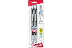 Pentel EnerGel Pearl RTX Retractable Liquid Gel Pen, (0.7mm), Medium Line, Needle Tip, Black Ink, Pack of 2 (BLN77WBP2A)