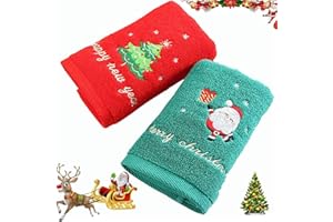 Lchkrep Christmas Hand Towels, 100% Cotton Soft Thicken Towel, (14x29 inch 2 Pack), Hand Towel for Bathroom, Lovely Christmas Decorations Towel, Perfect Home Kitchen Gift (Green & Red)
