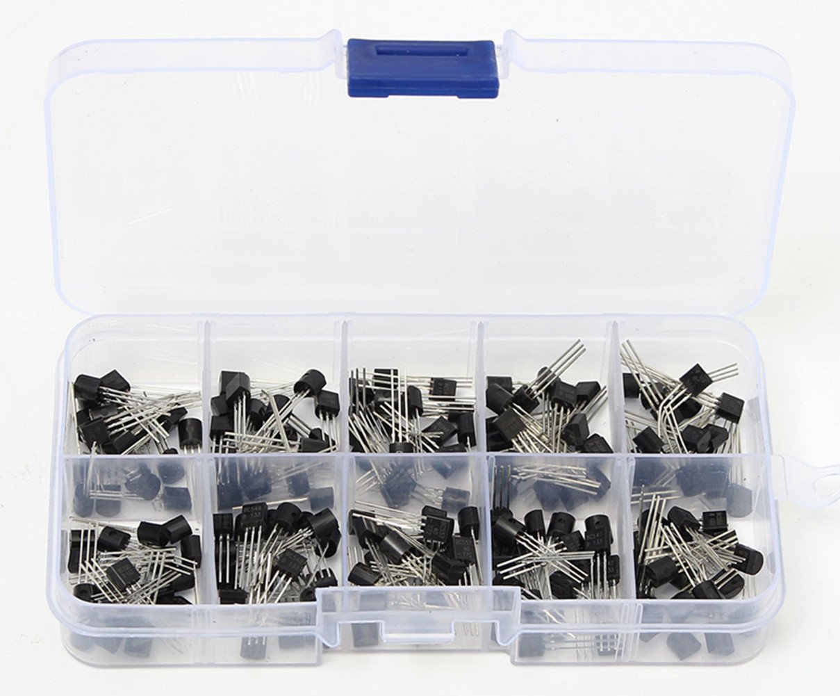 DollaTek 200PCS 10value Triode Transistor kit S8050 S8550 S9012 S9013 S9014 2N3904 2N3906 C1815 A1015 MJE13001 Transistor Assortment Kit + Plastic Box