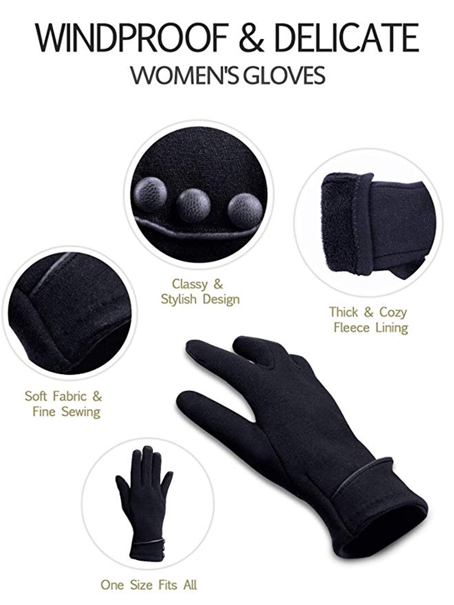 A-Rainbow Black Winter Warm Touch Screen Gloves for Women Lined Thick Texting Fleece Mittens