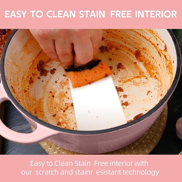 3 QUART DUTCH OVEN ENAMELED CAST IRON WITH LID – BIG DUAL HANDLES – OVEN SAFE UP TO 500°F – CLASSIC ROUND POT FOR VERSATILE COOKING PINK