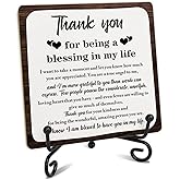 Thank You Gifts, Appreciation Gifts for Women Men, Thank You Wooden Plaque Sign With Stand, Thank You for Being A Blessing in My Life Sign, Thanksgiving Day Gifts for Family Member Desk Decor