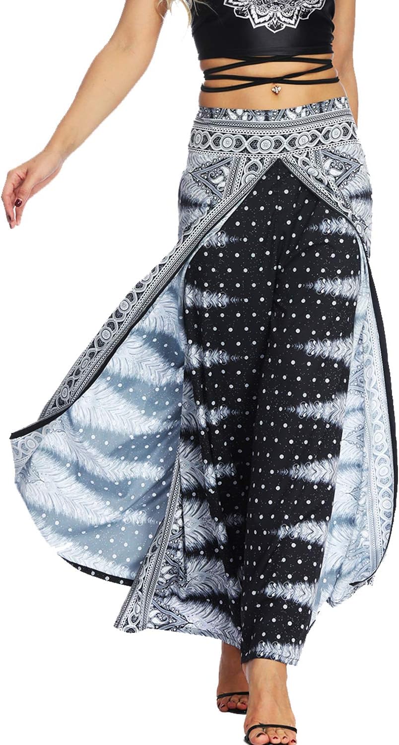 TIANNBU Women's Trouser Floral Loose Fit Yoga Pants Bohemian Lounge Trouser for Pilates