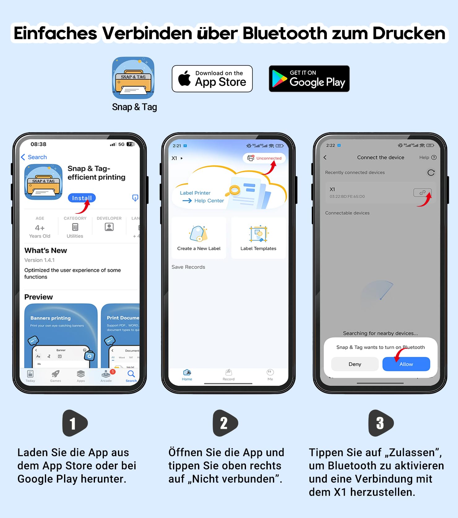 ORGBRO X1 Etikettendrucker, Etikettiergerät Mini Bluetooth Thermal Labeldrucker Selbstklebend Beschriftungsgerät, Tragbarer Label Maker für iOS/Android, Etikettiermaschine für Zuhause, Büro (Schwarz) 5