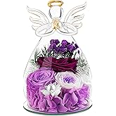 Enbelcto Gifts For Mom Women Valentines Day Preserved Flowers Gifts For Her, Forever Flower in Glass Angel Figurines Fresh Flowers for Delivery Mothers Day Anniversary Rose for Grandma Girlfriend Wife
