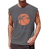 Runcati Mens Sleeveless Tank Tops Workout Gym Muscle Shirts Palm Tree Vintage Hawaiian Summer Beach T Shirts