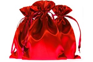 Knitial Red Satin Gift Bags - Jewelry, Wedding Favor, Baby Shower & Bags - 50 Pack (5" x 8")