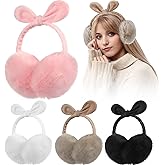 JaGely 4 Pieces Winter Ear Muffs Cute Bow Faux Fur Ear Warmers Ski Adjustable Covers Outdoor Fuzzy Earmuff Warm Soft Fleece Lining for Women Ladies Travel