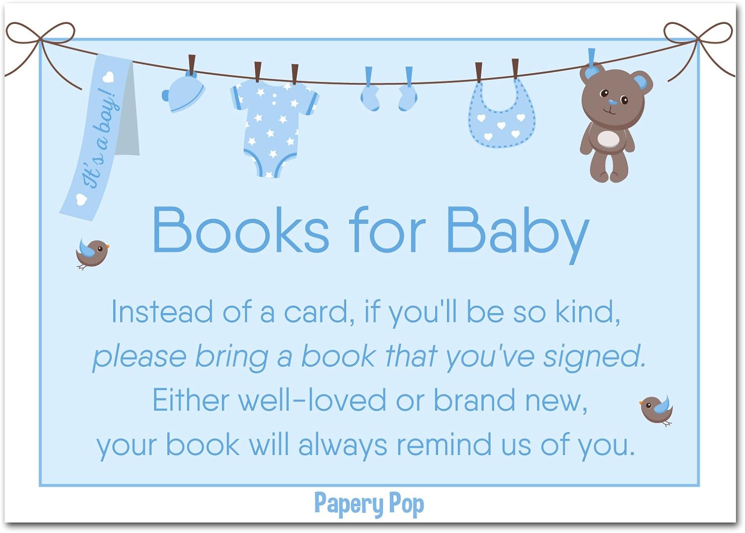  Bring a Book Instead of a Card 50 Pack 50 Books for Baby Shower Request Cards for Boy Baby