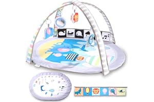 WV WONDER VIEW Baby Play Gym, Baby Play Mat Activity Gym with 2 Visual Replaceable Washable Mat Covers and 5 Toys Visual, Hearing, Touch, Cognitive Development for Baby to Toddler