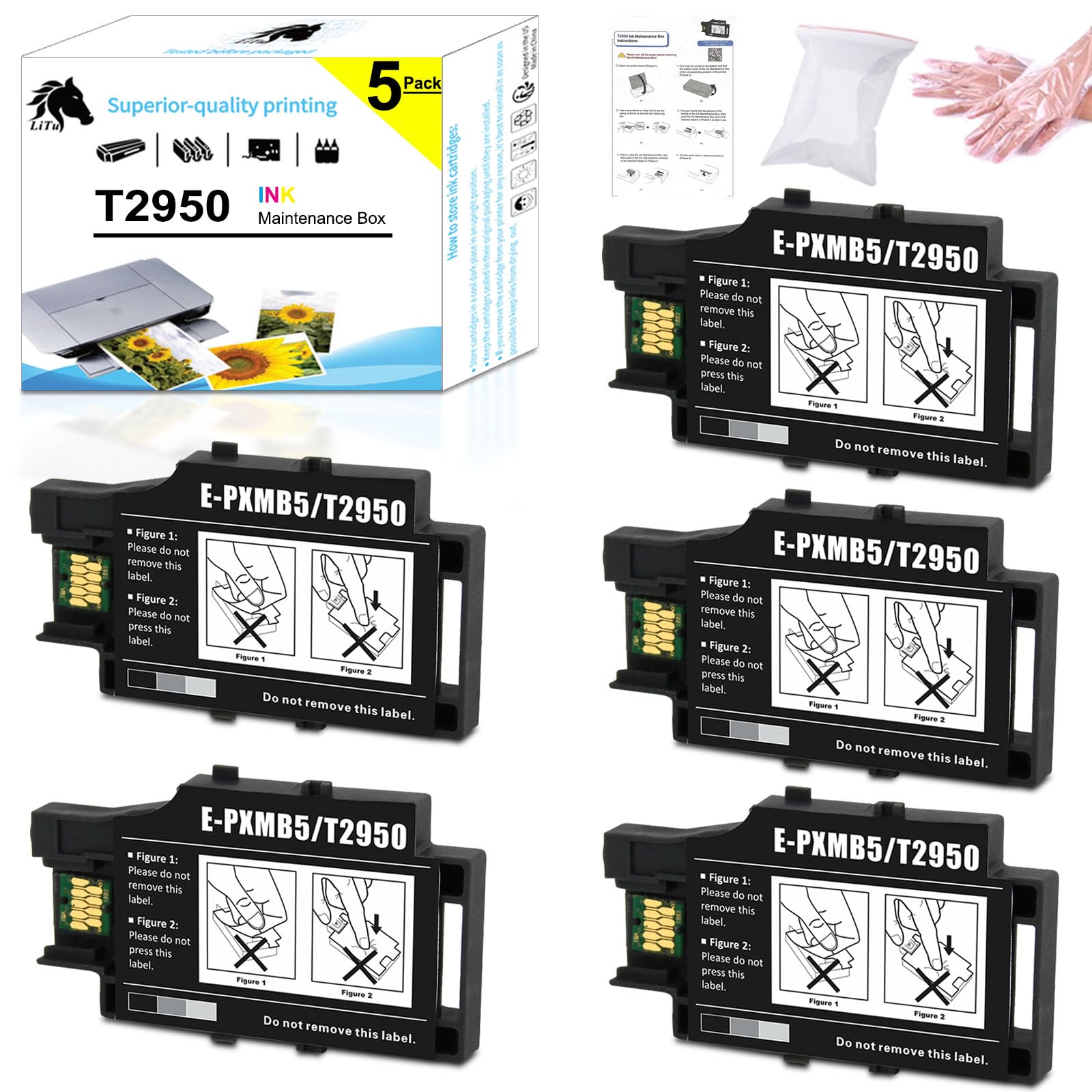 Photo 1 of LiTuhorse 5 Pack WF-110 Maintenance Box, Remanufactured T295000 T2950 Ink Maintenance Box for WF-100 WF-110 EC-C110 Wireless Mobile Inkjet Printer