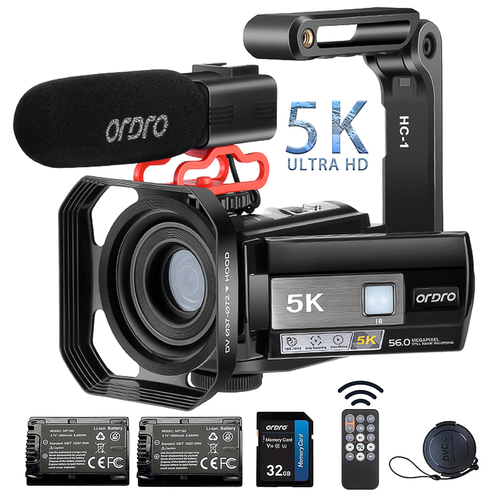 ORDRO AE20 Video Camera 5K 56MP Camcorder with IR Night Vision, 18X Digital Zoom Webcam Recorder 3.0'' 270° Rotation Touchscreen Vlogging Camera for YouTube