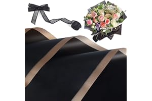 Kosotody 20 Sheets Flower Wrapping Paper Waterproof Florist Bouquet with Ribbon for Bouquets DIY Crafts Packaging Bouquet, 22.8x22.8 inch (Black)…