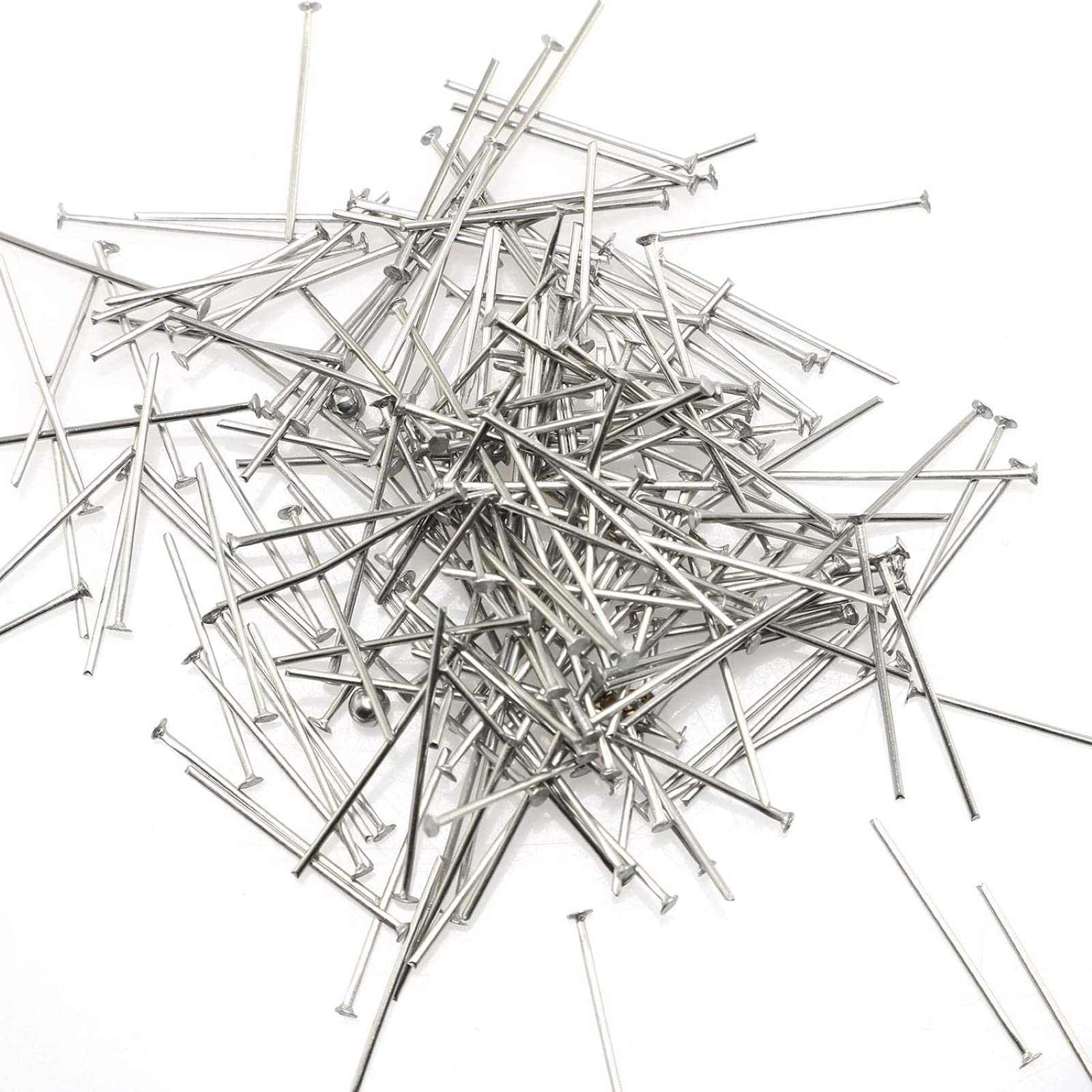 300Pcs Stainless Iron Flat Head Wire Headpins Needle for Beading DIY Craft Art Earring Pendant Necklace Jewelry Finding Making Bracelet Decoration Accessories (Silver,35MM)