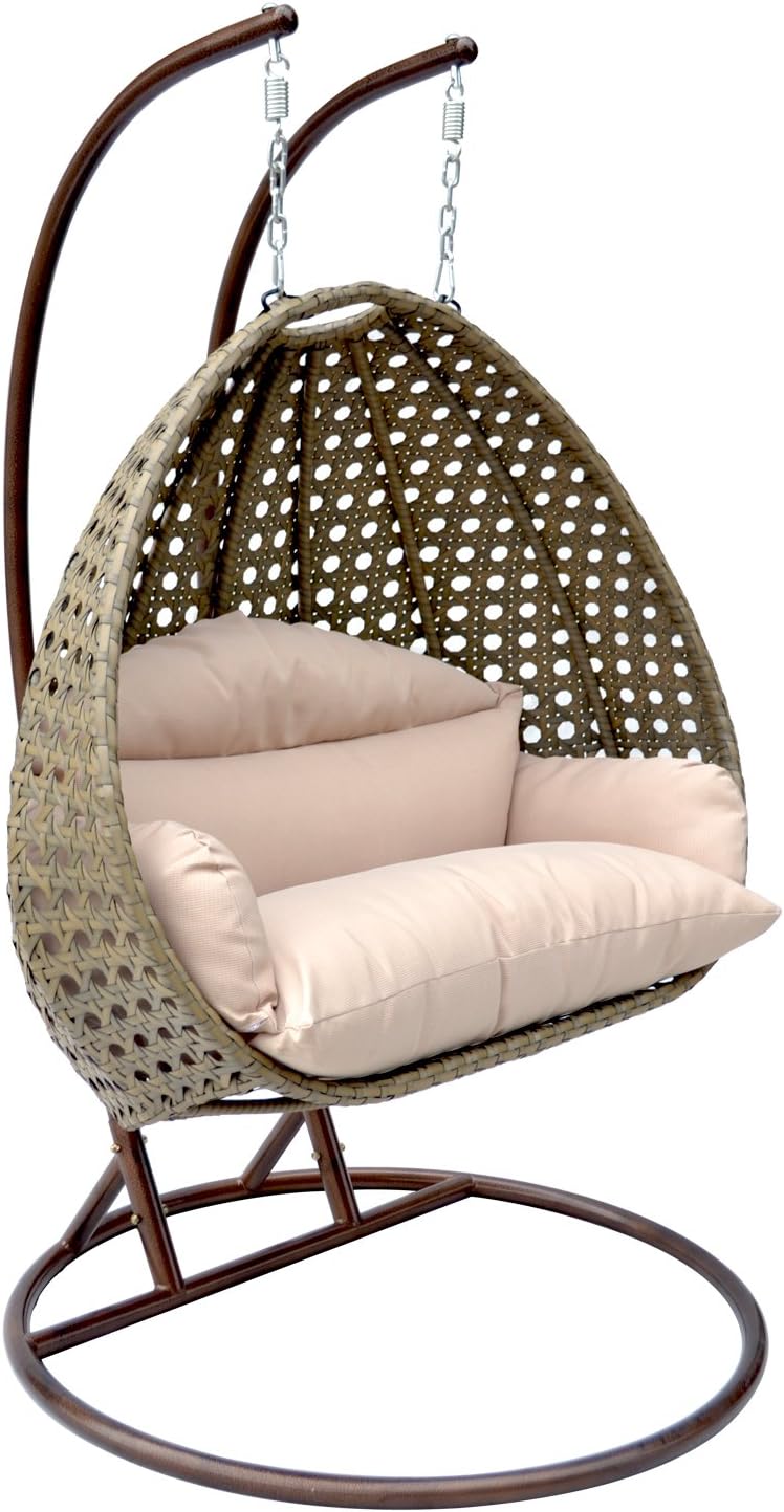 swinging bed for outdoor lounging on Amazon Com Island Gale Luxury Comfort 2 Person Outdoor Patio Hanging Wicker Swing Chair X Large Latte Wicker With Latte Cushion Kitchen Dining