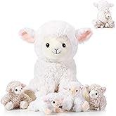 Lenwen 5 Pcs Lamb Stuffed Animal Toys Sets, 14 Inch Mommy Lamb Plush with 4 Cute Babies in Her Zippered Tummy Soft Cuddly Sheep Plushie for Farm Christmas Birthday Easter Gifts(Lovely Style)