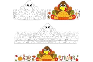 PETCEE Color Your Own Turkey Hats for Kids Adults 24PCS Thanksgiving Coloring Crowns Adjustable Turkey Paper Crowns Headbands for Kids Family Classroom Thanksgiving Crafts Activities Fall Party Favors