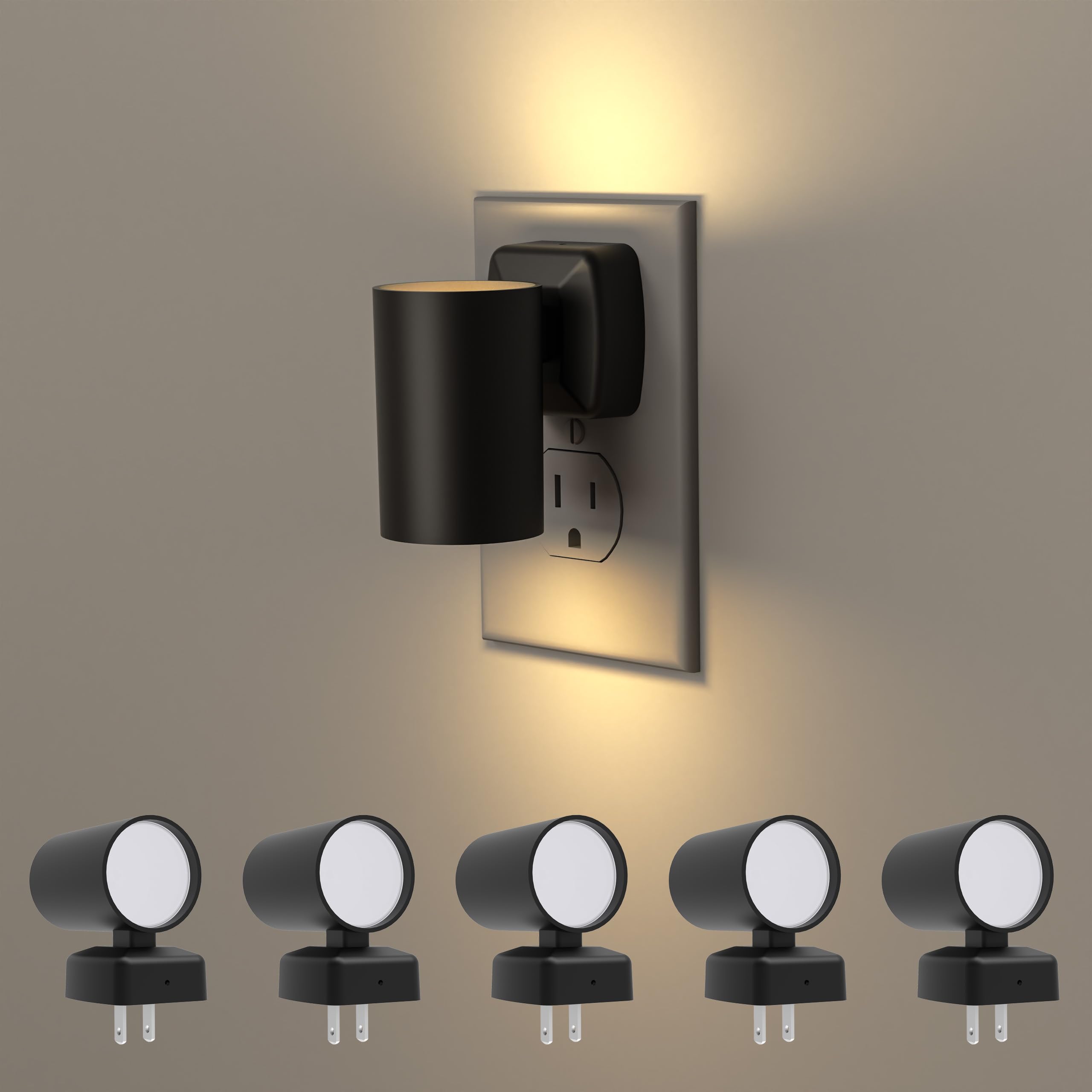 Photo 1 of Black Night Light Plug In,Modern Led Night Lights Plug into Wall,Dusk to Dawn Sensor,2700k Dimmable Night Light,20lm/40lm Adjustable Brightness,Cozy Nightlights for Hallway Bedroom Stairway,6 Packs