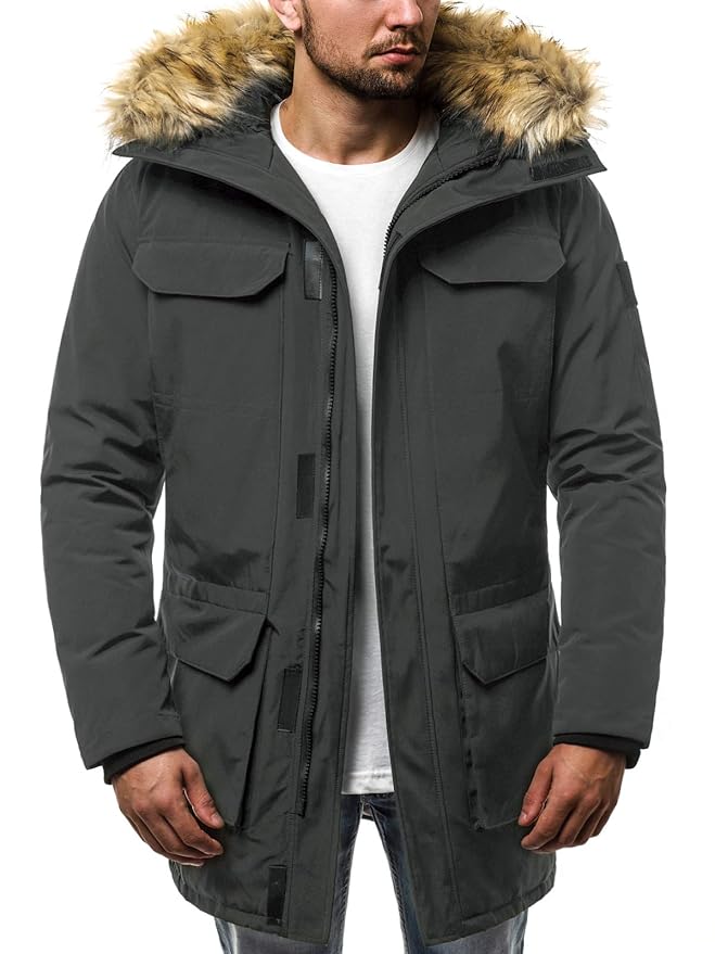 OZONEE Damen Wintermantel Mit Pelzkragen - Langer Parka Mit Stehkragen Für Kalte Tage