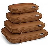 SOARSAIL 4 Piece Compression Packing Cubes for 3–7 Day Travel, Lightweight Travel Organizers with Breathable Mesh, Double-Zipper Packing Cubes for Carry-On & Suitcases (Light Brown)